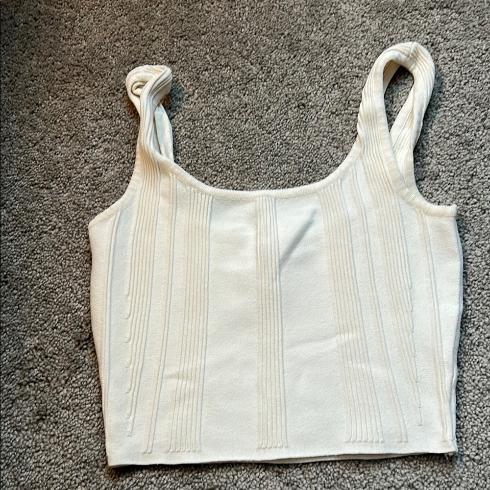Guess White Ribbed Sleeveless Crop Top